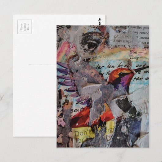 Hummingbird mixed media collage in progress ポストカード (正面/裏面)