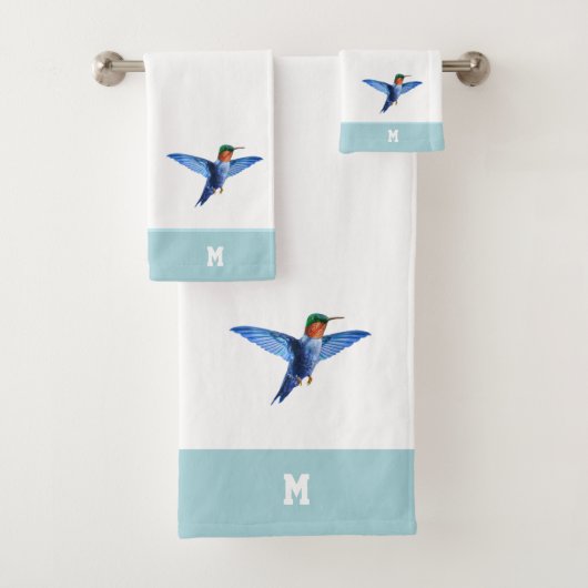 Hummingbird & Monogram on Light Blue & White バスタオルセット (インサイチュ)