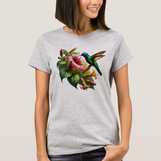 hummingbird nature flying to kiss the flower tシャツ (正面)