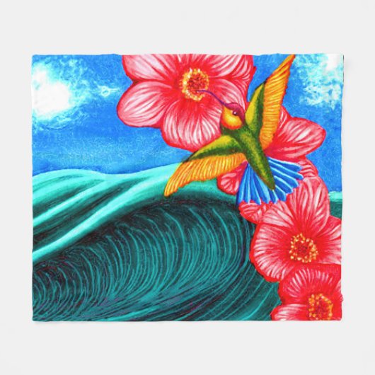 Hummingbird Ocean フリースブランケット (正面(横))
