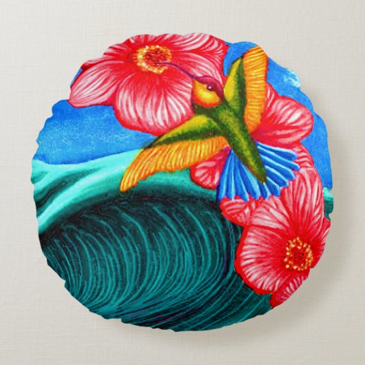 Hummingbird Ocean  ラウンドクッション (正面)