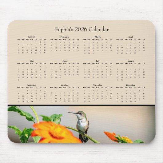 Hummingbird on an Orange Flower – 2026 Calendar マウスパッド (正面)