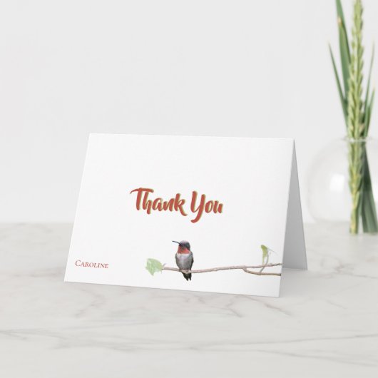 Hummingbird on Branch、パーソナライズされたThank You Note サンキューカード (正面)