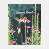 Hummingbird & Pink Coneflower Cozy Fleece Blanket フリースブランケット (正面)