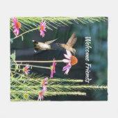 Hummingbird & Pink Coneflower Cozy Fleece Blanket フリースブランケット (正面(横))