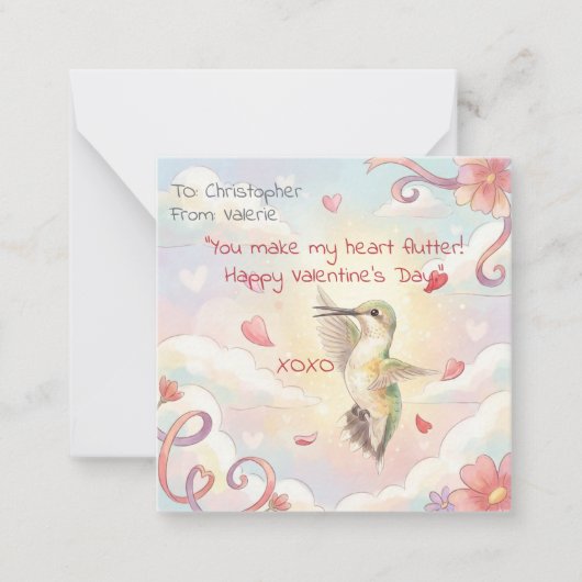 Hummingbird Pollinator Valentine Classroom  ノートカード (正面)