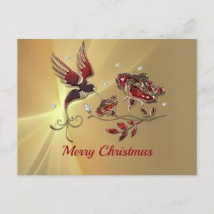 Hummingbird Redエレガントフローラグラフィックスクリスマス ポストカード
