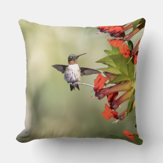 Hummingbird Red Flora Gift for Mom | Throw Pillow  クッション (正面)