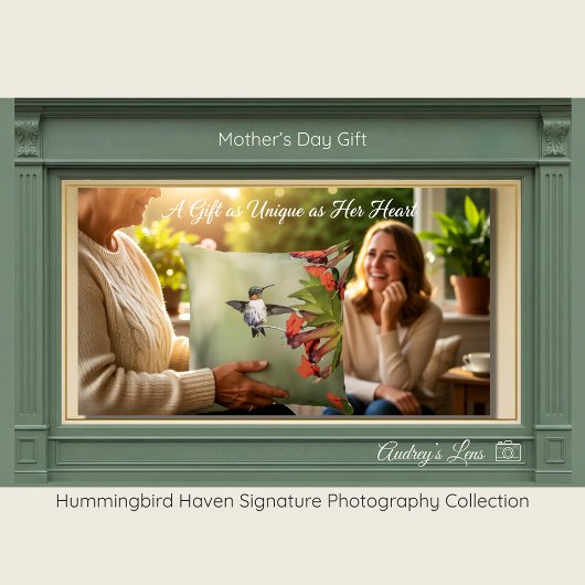 Hummingbird Red Flora Gift for Mom | Throw Pillow  クッション