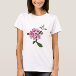 Hummingbird & RhododendronフラワーTシャツ Tシャツ