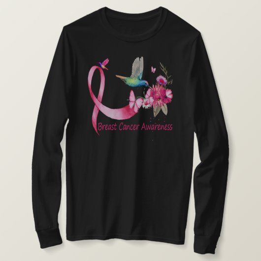 Hummingbird ribbon breast cancer awareness tシャツ (デザイン正面)