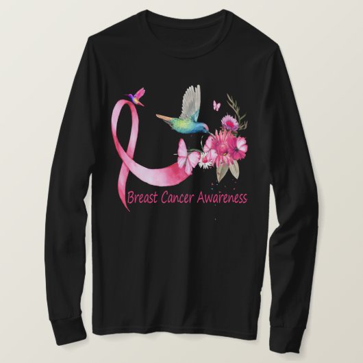 Hummingbird ribbon breast cancer awareness tシャツ (デザイン正面)
