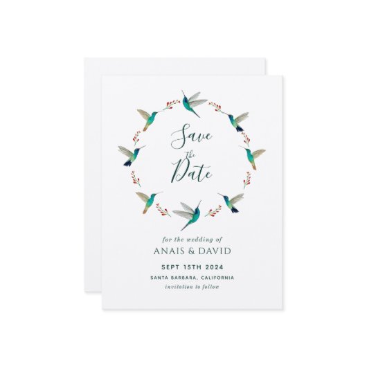 Hummingbird Save the Date Card カード (正面/裏面インサイチュ)