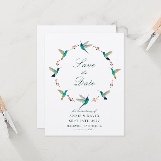 Hummingbird Save the Date Card カード (正面/裏面インサイチュ)