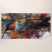 Hummingbird Street Art Illustration ビーチタオル (正面)