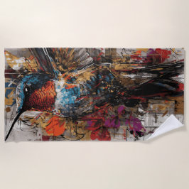 Hummingbird Street Art Illustration ビーチタオル