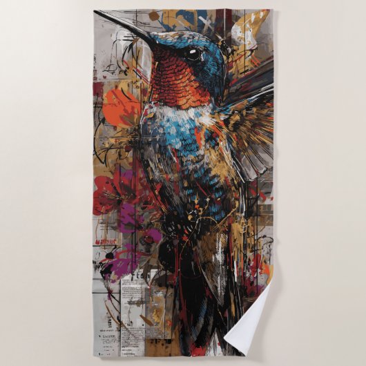 Hummingbird Street Art Illustration ビーチタオル (正面)