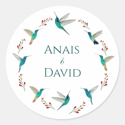 Hummingbird Summer Wedding Classic Round Sticker ラウンドシール (正面)
