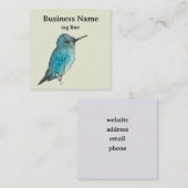 Hummingbird Tree Branch Blue Watercolor スクエア名刺 (正面/裏面)
