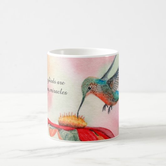 Hummingbird watercolor art on a coffee mug コーヒーマグカップ (中央)