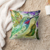 "Hummingbird watercolor" Throw Pillow クッション (ブランケット)