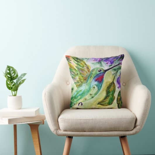 "Hummingbird watercolor" Throw Pillow クッション (椅子)