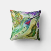 "Hummingbird watercolor" Throw Pillow クッション (正面)