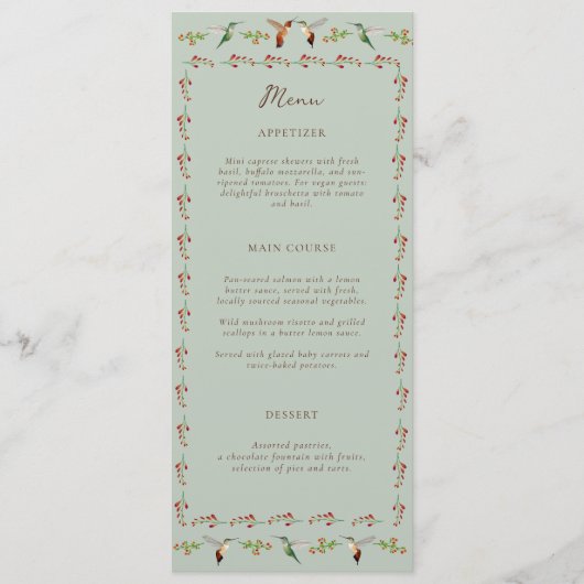 Hummingbird Wedding Menu メニュー (正面)