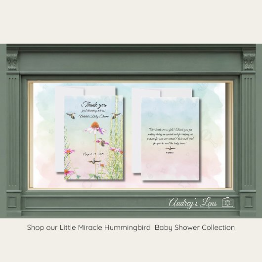 Hummingbird & Wildflower Baby Shower サンキューカード