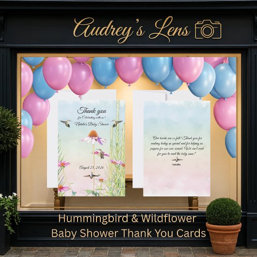 Hummingbird & Wildflower Baby Shower サンキューカード
