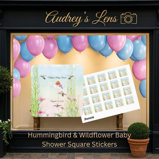 Hummingbird & Wildflower Baby Shower スクエアシール