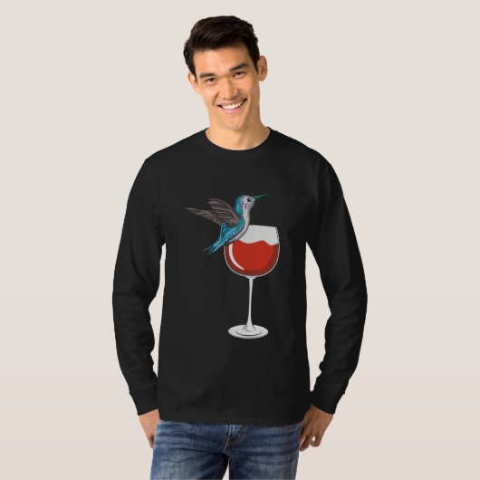 Hummingbird Wine Drinking Birdwatching Tシャツ (正面フル)