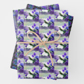 Hummingbird with hydrangeas, roses, purple back wr ラッピングペーパーシート (インサイチュ)