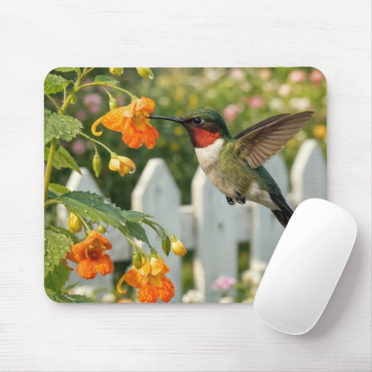 Hummingbird with Touch-Me-Not Flower マウスパッド (マウス)
