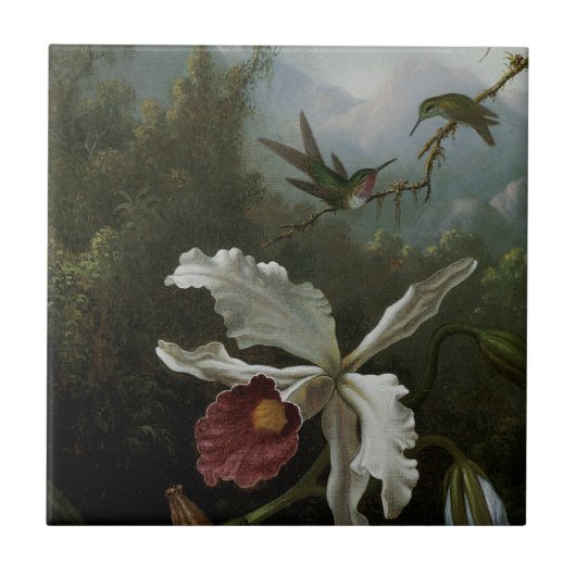 Hummingbirds and White Orchid by Martin J. Heade タイル (正面)