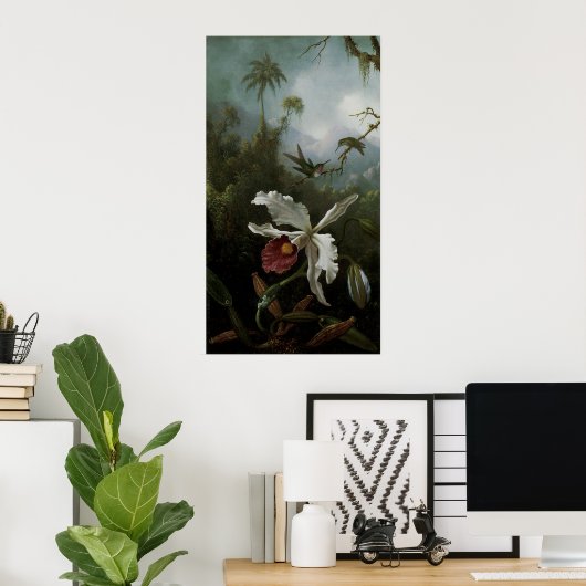 Hummingbirds and White Orchid by Martin J. Heade ポスター (ホームオフィス)
