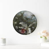 Hummingbirds and White Orchid by Martin J. Heade ラージ壁時計 (ホーム)