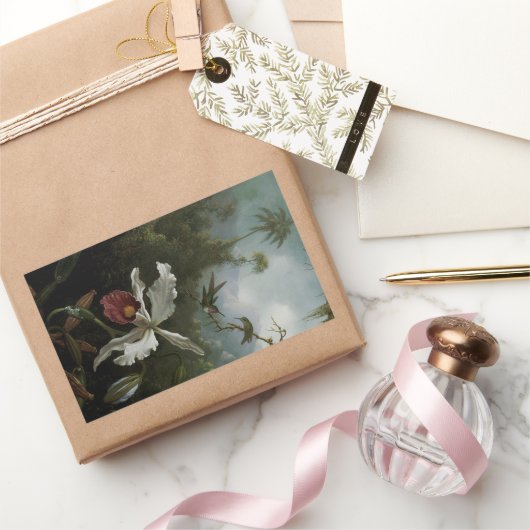 Hummingbirds and White Orchid by Martin J. Heade 長方形シール (ギフト)