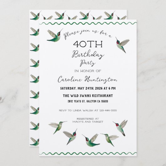 Hummingbirds Birthday Invitation 招待状 (正面/裏面)