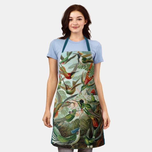 Hummingbirds by Ernst Haeckel, Birds Trees エプロン (着用した状態)