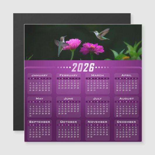 Hummingbirds In Garden Magnetic Calendar Card (正面/裏面)