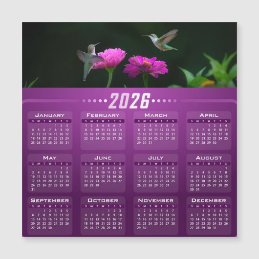 Hummingbirds In Garden Magnetic Calendar Card (正面)