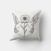 Hummingbirds in Heart Shape with Flower Line Art クッション (裏面)