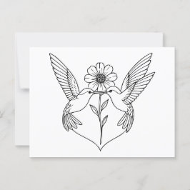 Hummingbirds in Heart Shape with Flower Line Art ポストカード