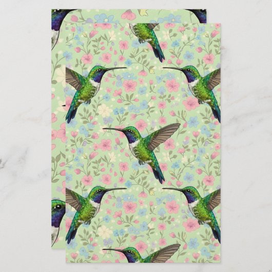 Hummingbirds on a floral background 便箋 (正面/裏面)
