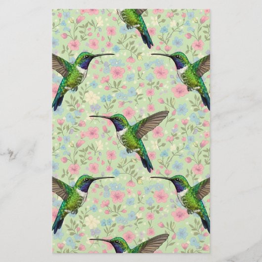 Hummingbirds on a floral background 便箋 (正面)