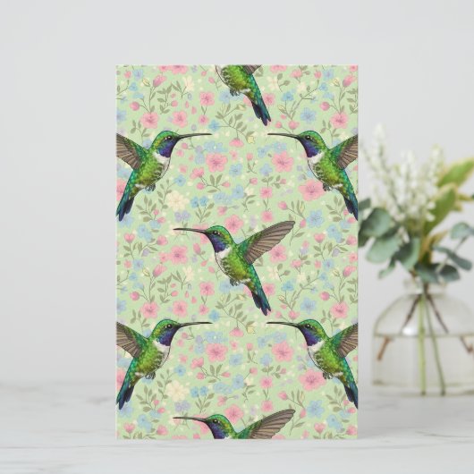 Hummingbirds on a floral background 便箋 (スタンド正面)