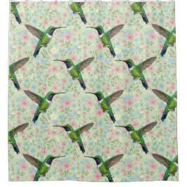 Hummingbirds on a floral background shower curtain シャワーカーテン