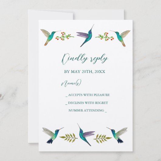 Hummingbirds Wedding RSVP Invitation 招待状 (正面)