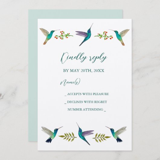 Hummingbirds Wedding RSVP Invitation 招待状 (正面/裏面)